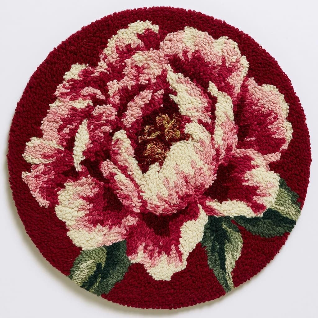 AMBATTERY Latch Hook Kits for Adults, Round Rug Making Kit,Peony Flowers