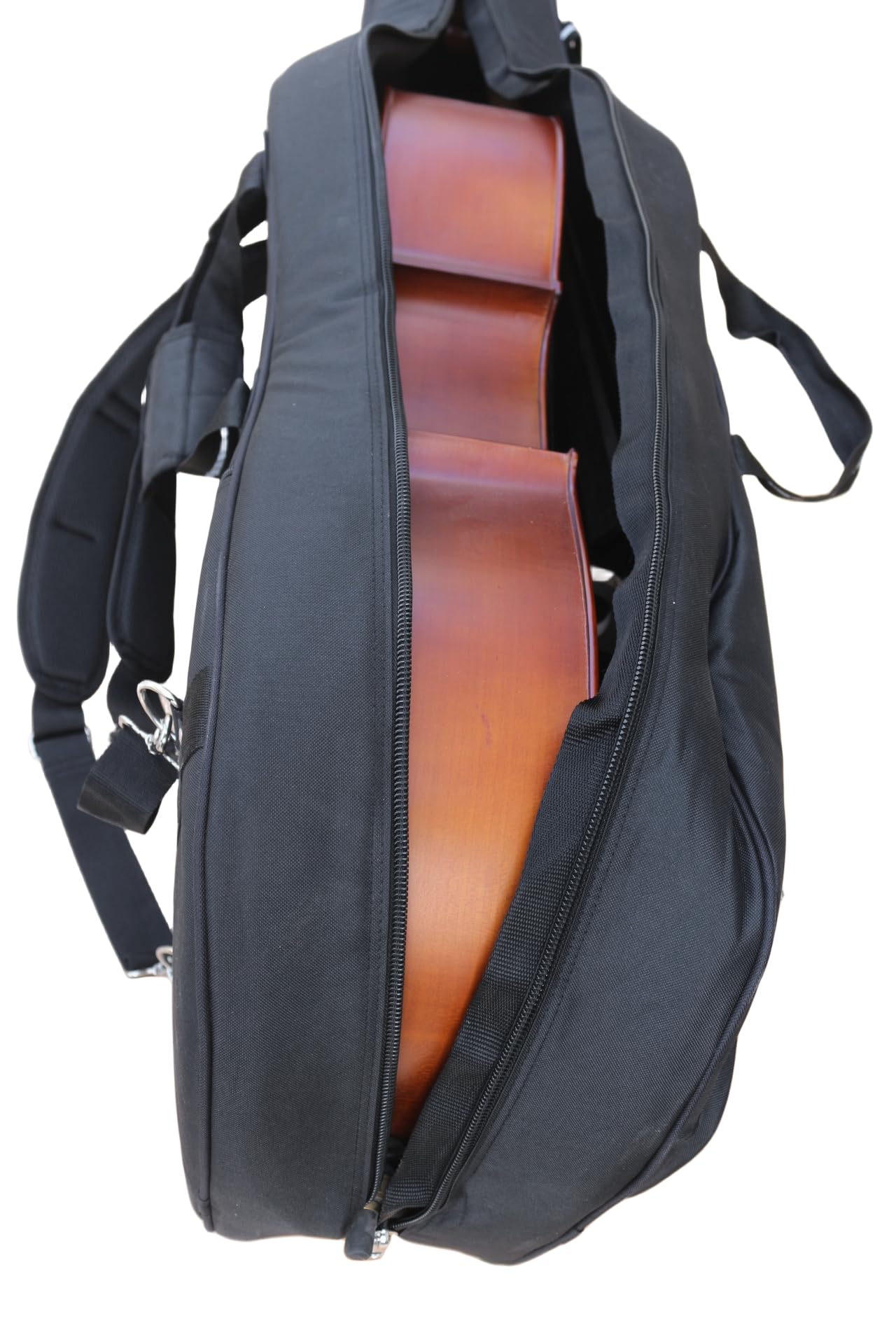 Custodia per violoncello, dimensioni 4/4, esterno in nylon, imbottitura in schiuma spessa 20 mm, spallacci regolabili, tasche multiple, spazio frontale per accessori, tasca posteriore per