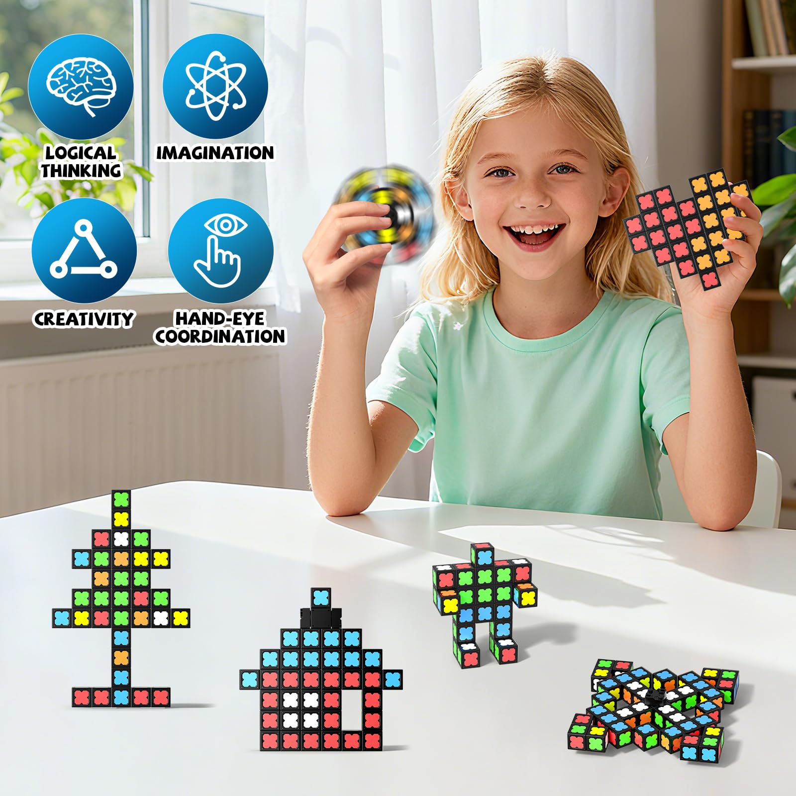 Magnetic Fidget Toy for Kids Teens, Adults, Fidget Spinner Toys with 36 Glow in the Dark Magnetic Blocks, DIY Spin Top Hand - Image 2