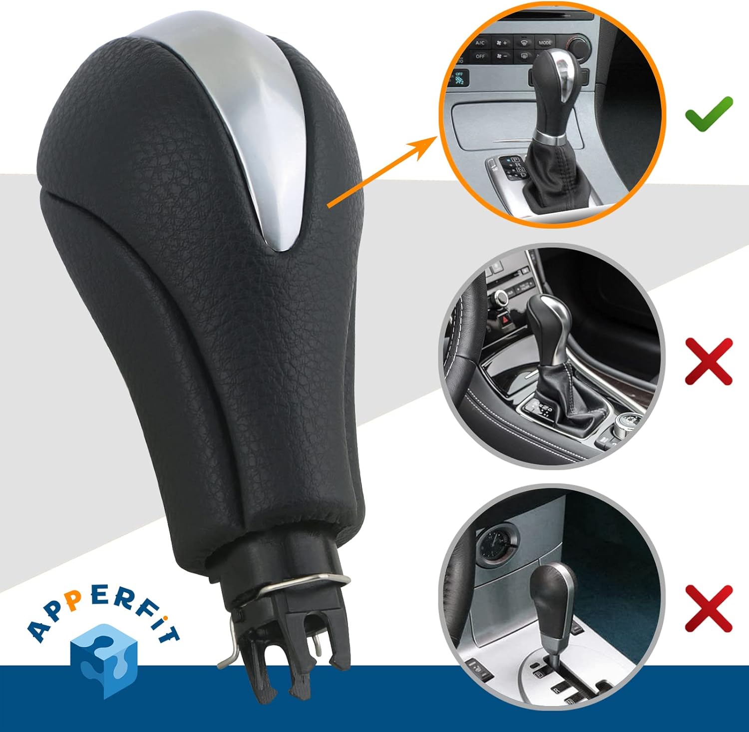 APPERFiT Gear Shift Knob for Automatic Transmission Gear Shifter 34910-JK03A Compatible with Infiniti EX35 FX35 FX50 G25 G35 G37 Q60 QX50 QX56 QX70 Black & Silver