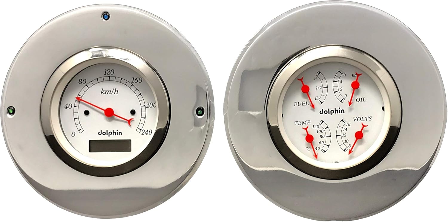 Dolphin Gauges 1954 Chevy Truck Gauge 3 3/8 Quad Style Metric Dash Cluster Panel Programmable White