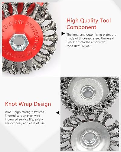 Miniatura 4 de Cepillo de alambre de 4 pulgadas para amoladora angular, paquete de 3 ruedas de alambre trenzado grueso para amoladora angular de 4 12, eje roscado