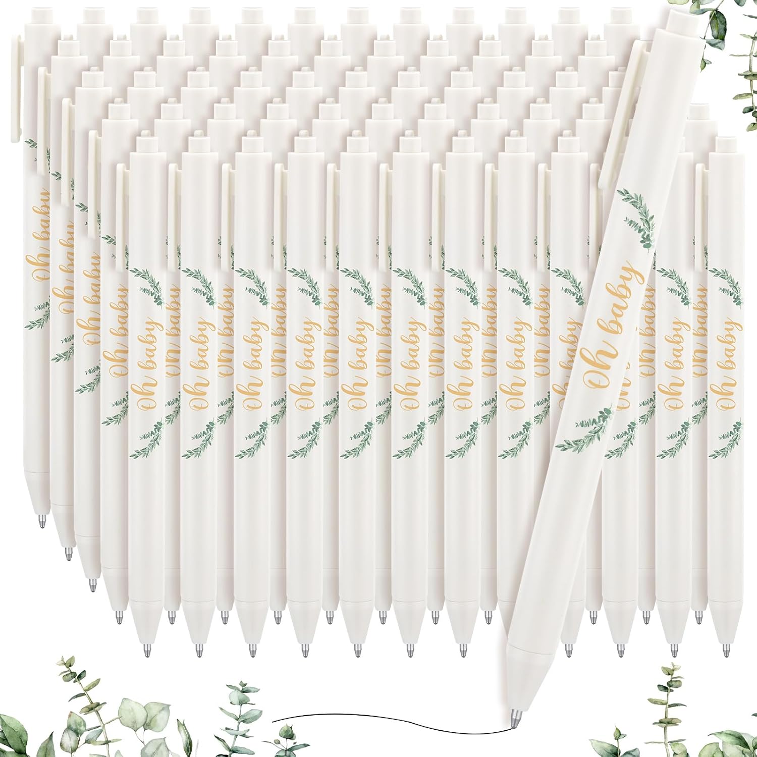 Kisston 60 Pcs Baby Shower Pens Favors Gifts Bulk for Guests Neutral Gender Reveal Favors Baby Shower Prizes Souvenirs Keepsakes Gift Bags Supplies(Greenery)