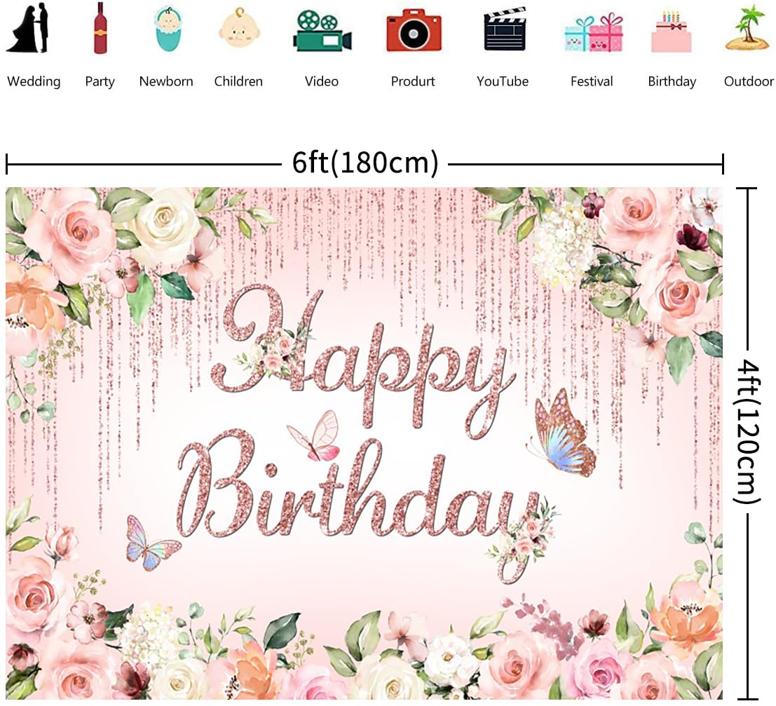 Happy Birthday Backdrop Banner Rose Gold Fabric Birthday Decoration - View #2