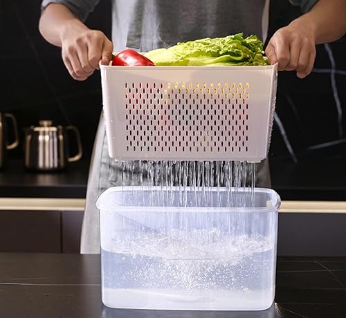 Miniatura 6 de Recipientes herméticos de almacenamiento para refrigerador con colador extraíble, caja de almacenamiento de alimentos con cesta de drenaje, aptos