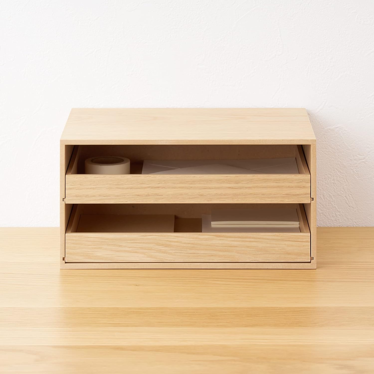 Muji 44310229 Wooden Tray Storage, 2 Drawers, Approx. Width 9.8 x Depth 6.7 x Height 4.9 inches (25.2 x 17 x 12.6 cm)