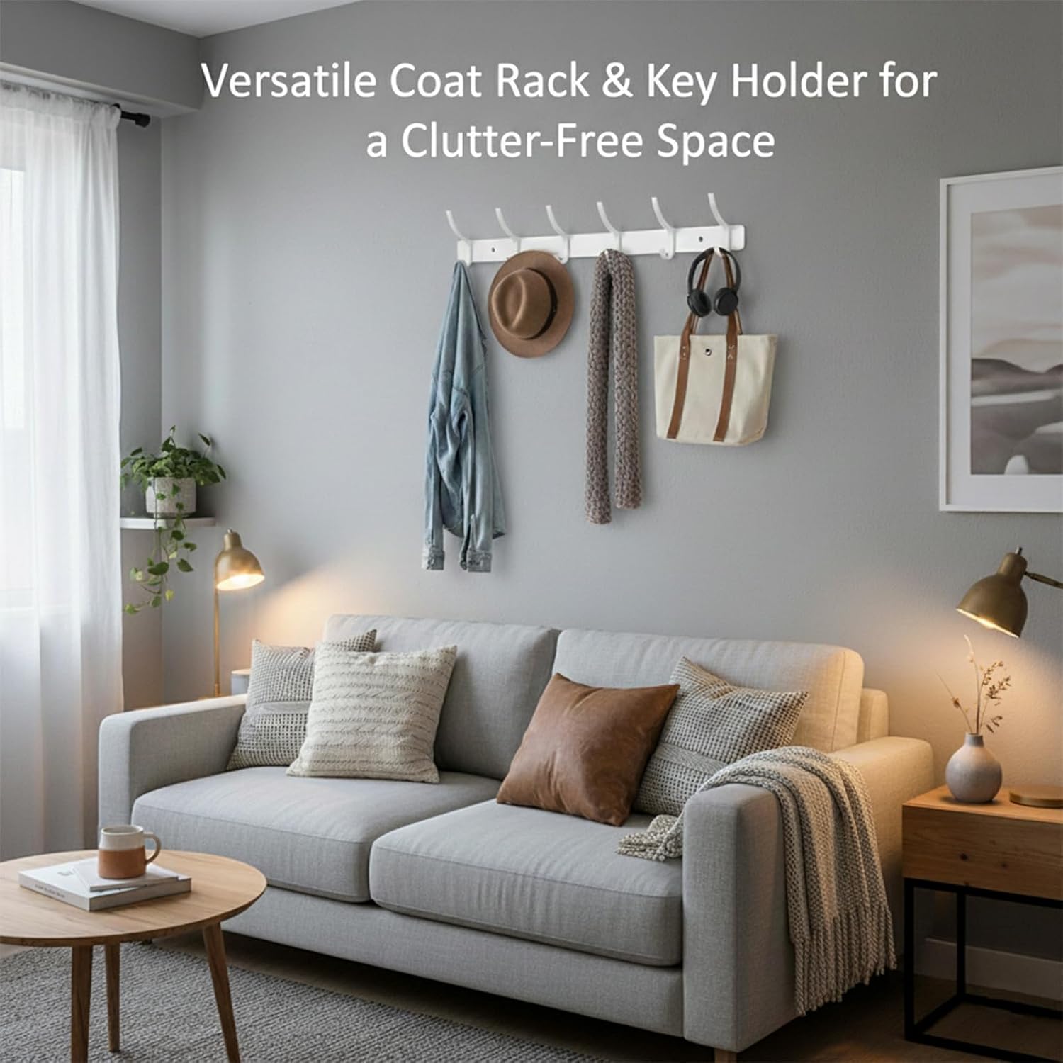 4 Pack White Wall Mounted Coat Rack with 6 Hooks for Hanging Coats Organize Hats, Towels, and Keys in Livingroom, Bedroom, Bathroom, Kitchen, Functional Coat Rack Wall Mount and Home Storage Hooks