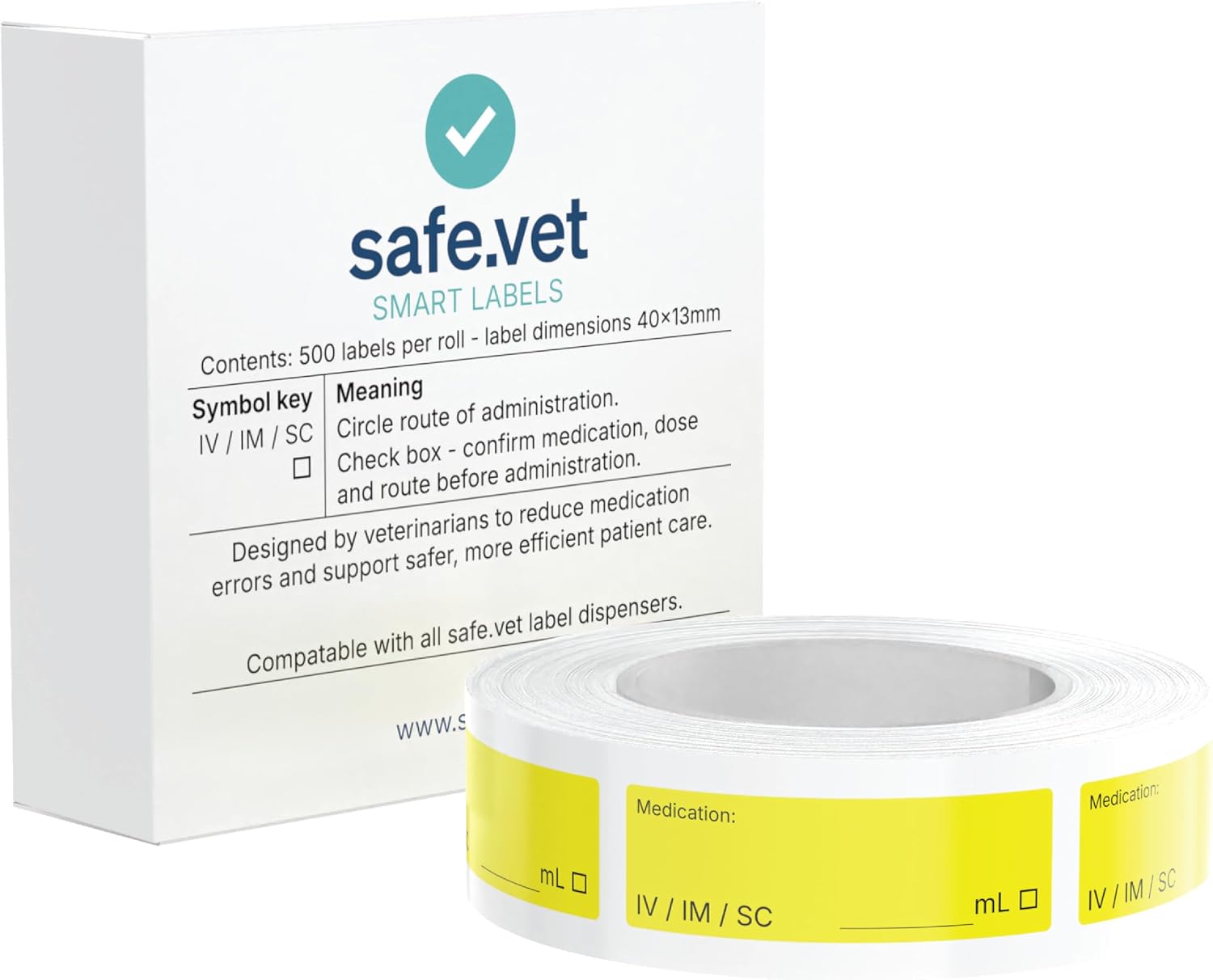 Blank Veterinary Syringe Labels | Yellow Write-On Medication Safety Labels with Route, Volume & Checkbox Fields | Roll of 500 for Vet Clinics, ICU, Surgery & Anesthesia