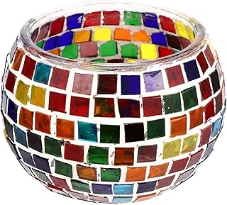 VOSAREA Mosaic Candle Holder Glass Mosaic Glass Tea Light Holder Decorative Candle Cup Candle Stand Potted Plants Bowl Pencil Holder for Aromatherapy Centerpiece Mixed Color