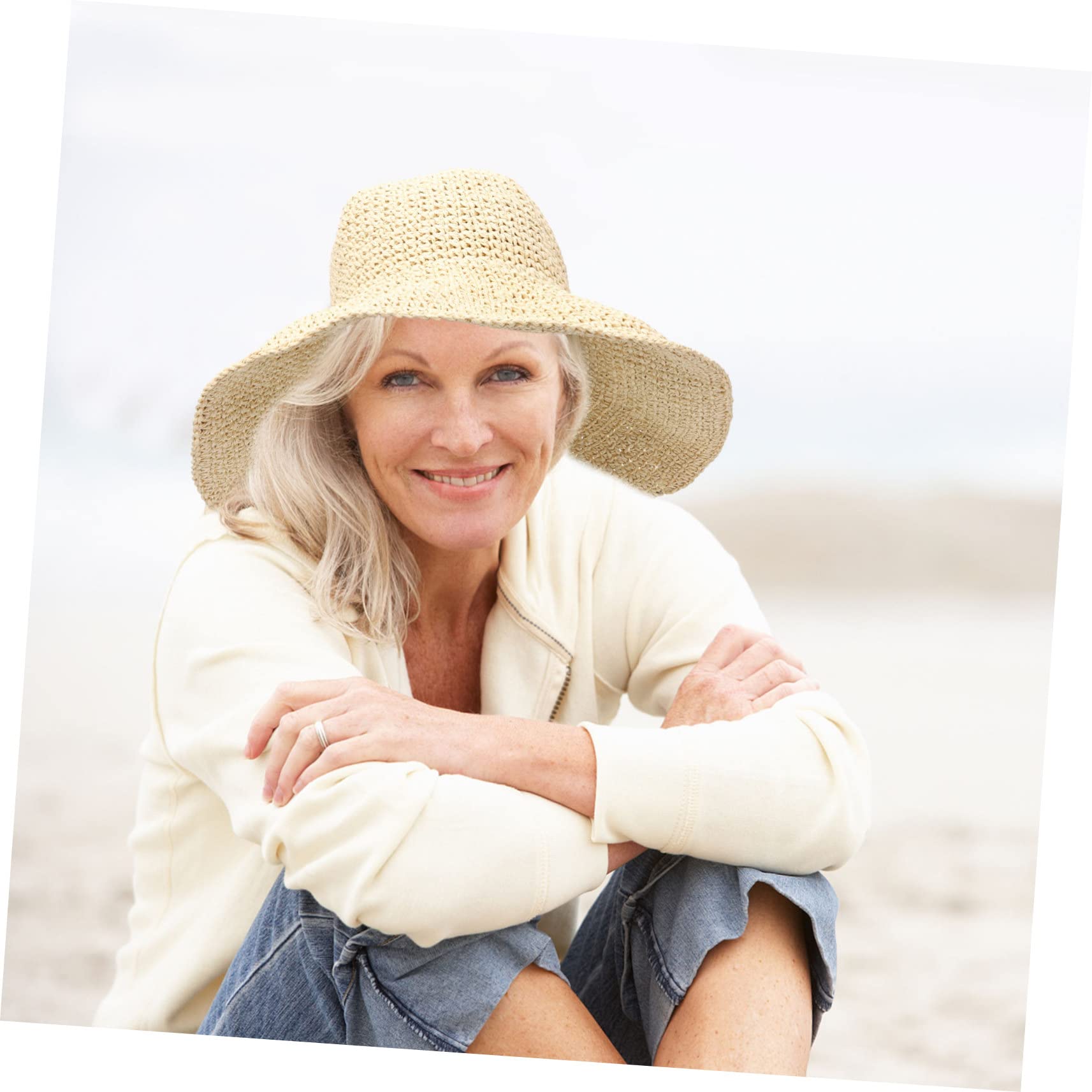 FRCOLOR Cappello da spiaggia cappelli paglia bordo Largo cappello sole capello per sole Cappello con visiera cappello parasole intrecciato visiere da spiaggia per donna Cannuccia Beige