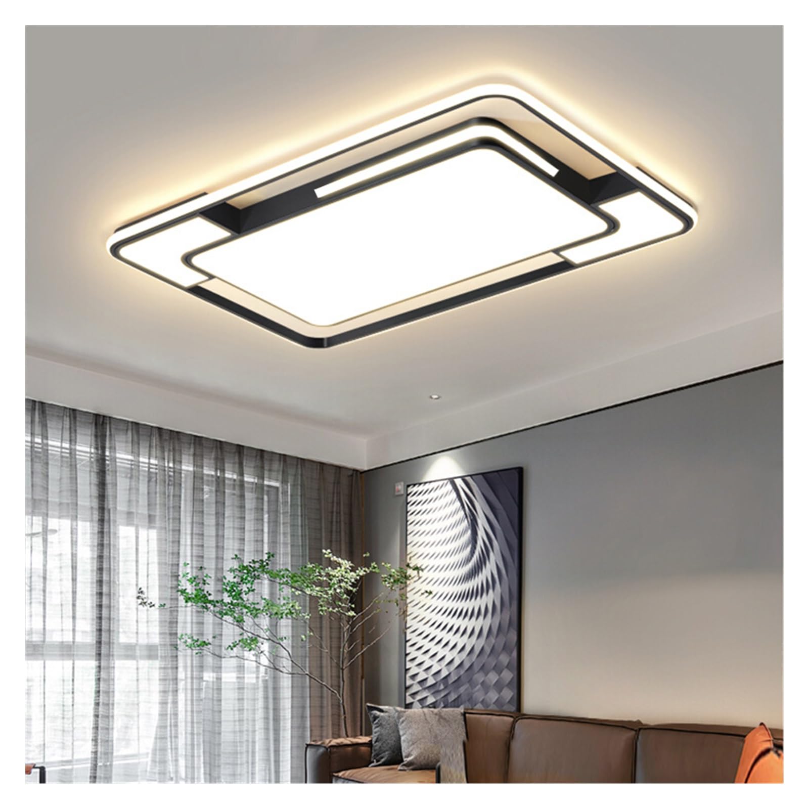 Kreatywna kwadratowa lampa sufitowa LED z pilotem do salonu, sypialni lub jadalni (czarna, 52 x 52 cm, 3 kolory, bez pilota)