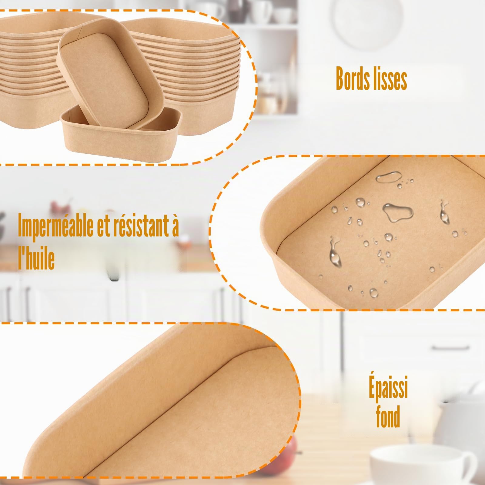 50 Pièces Boîte à Emporter Alimentaire 500ml, Boîte Kraft avec Couvercle PET Transparent, Boîte Hermétique Jetable pour Salade, Sushi et Plats Chauds, 171x120x43mm