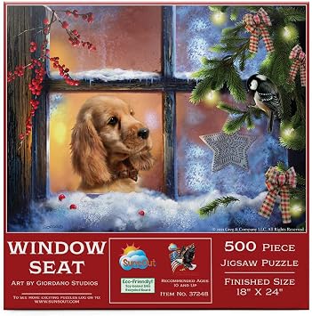 SUNSOUT INC - Window Seat - 500 pc Jigsaw Puzzle by Artist Giordano Studios - Finished Size 18" x 24" Christmas - MPN# 37248