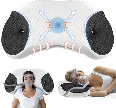 CPAP Pillow for Side & Back Sleepers - Mask Compatible Contour Design to Reduce Leaks, Breathable Memory Foam Pillow with Ergonomic Support & Hose-Friendly Cutouts for Comfortable Sleep, Black