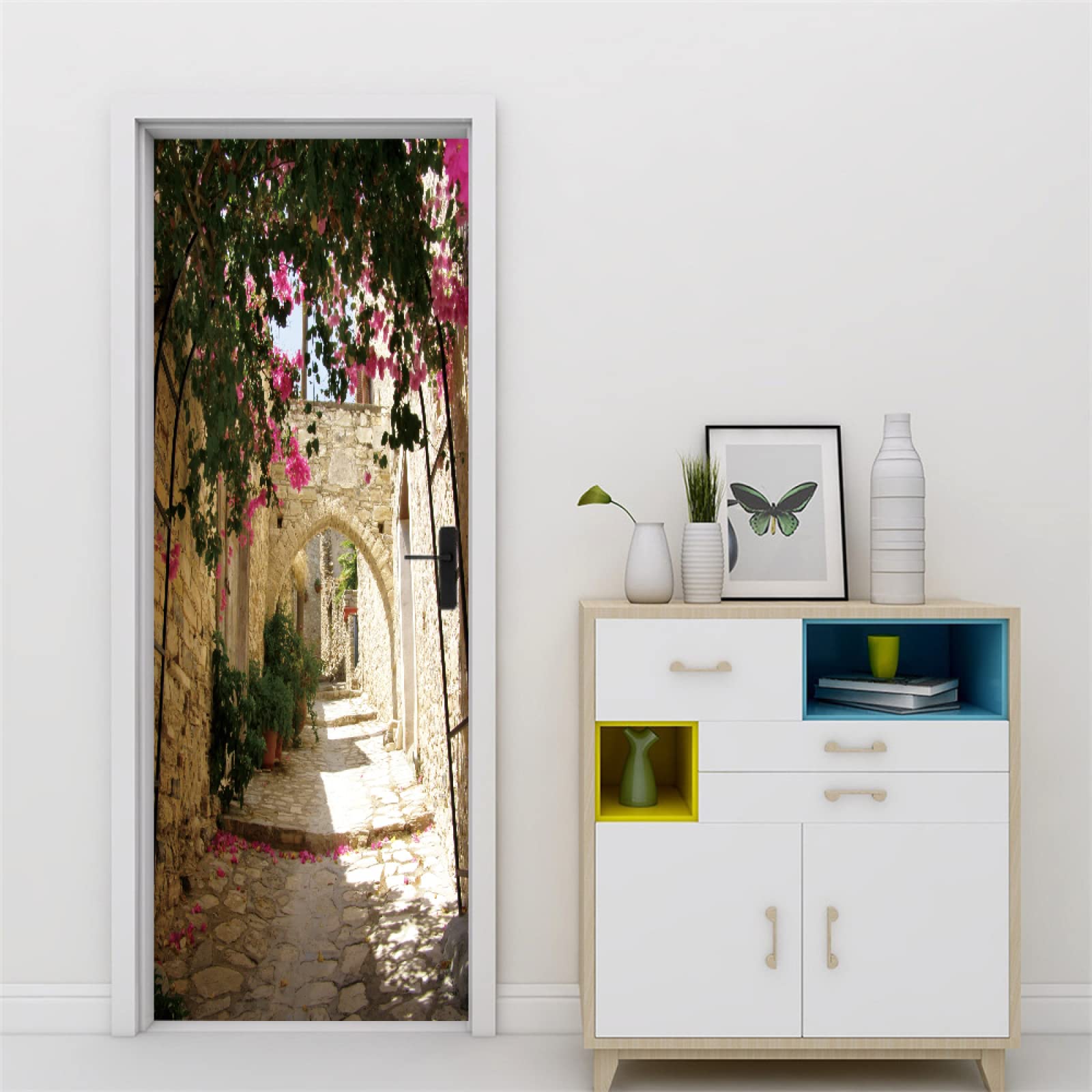 3D deurstickers muurschilderingen zelfklevende straatweg deur Peel en stok deurstickers vinyl waterdicht deurbehang B 93,46 x H 180 cm