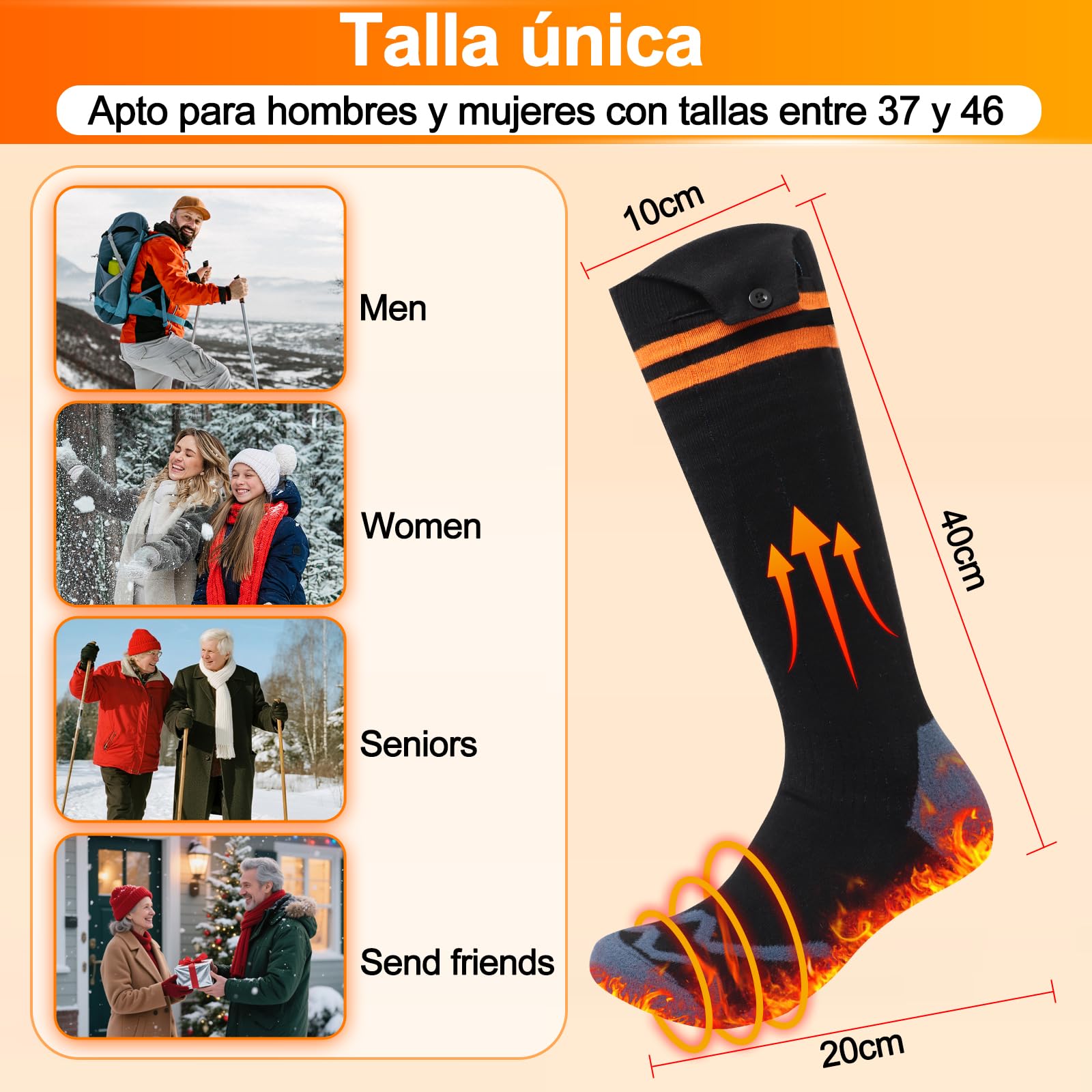 Calcetines Calefactables para Hombre y Mujer, Calcetines Calefactables Recargables con 4 Niveles de Calefacción, Calcetines Eléctricos de 5000mAh para Esquiar, Hacer Senderismo, Acampar