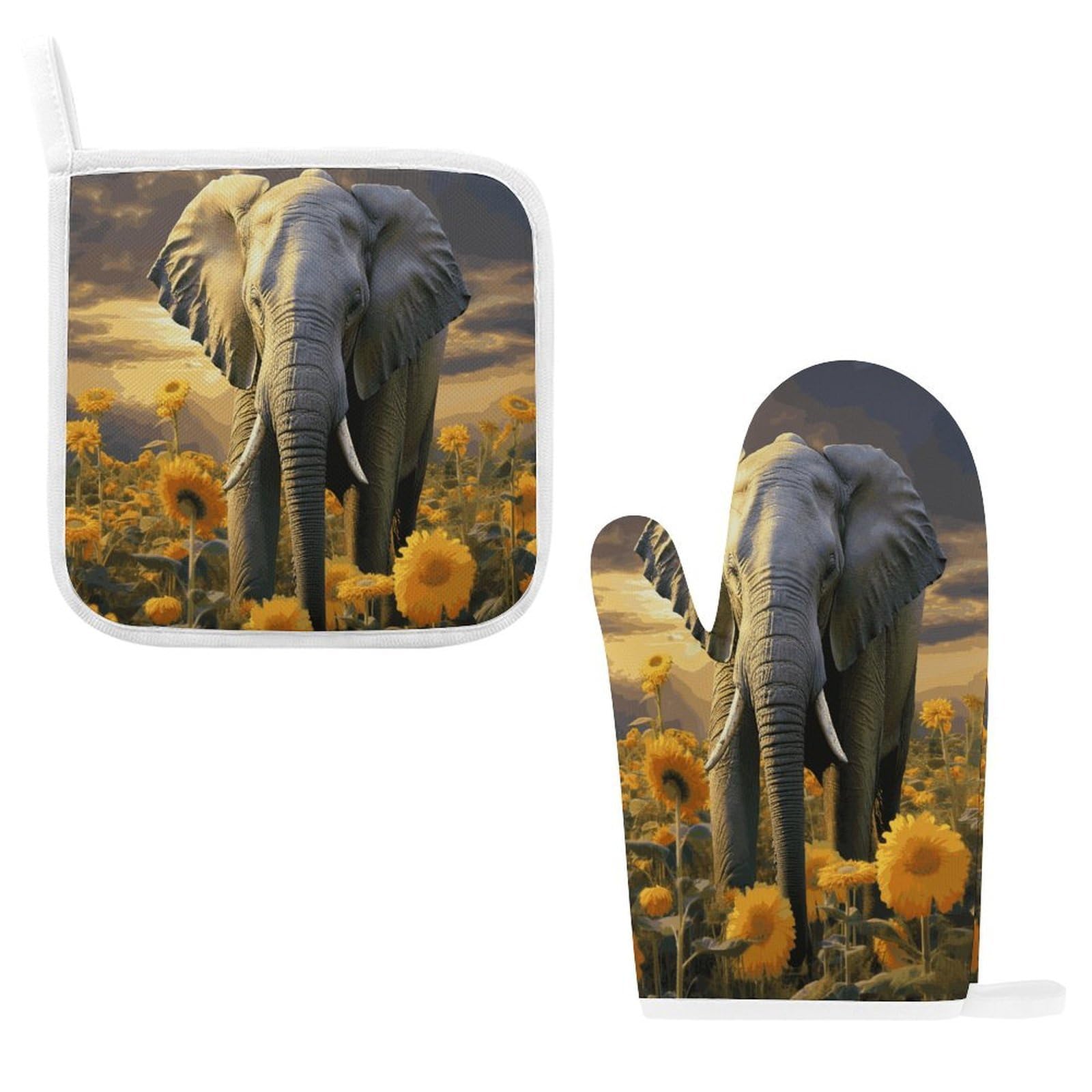 Fodpand Style Elephant With Sunflower Oven Mitts And Pot Holders Sets