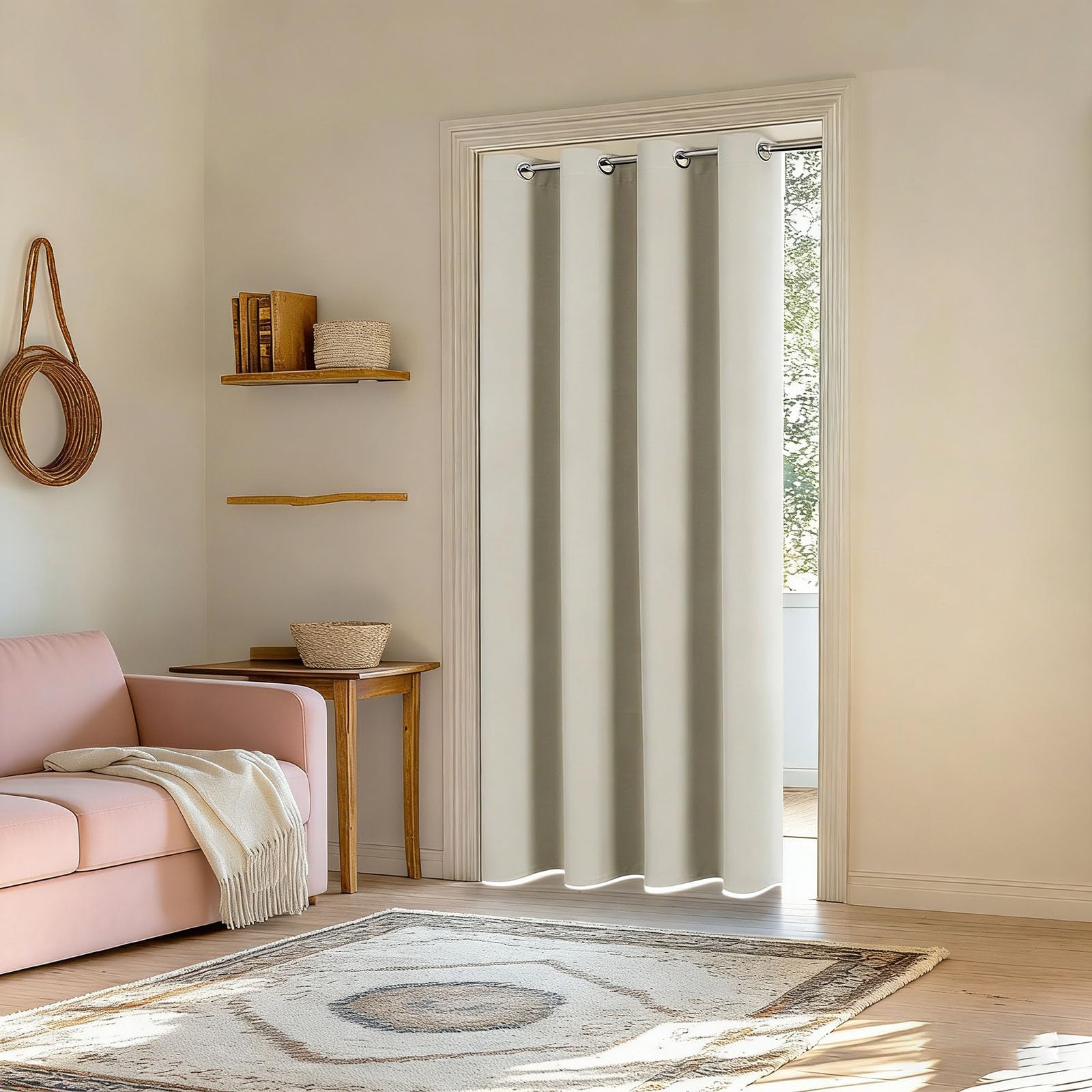 Rideau Voilage 245 x 160 cm Anti UV Anti Bruit Draperies Intérieurs à Oeillets Design Moderne à Oeillets pour Porte Fenetre Dressing Salon, Beige
