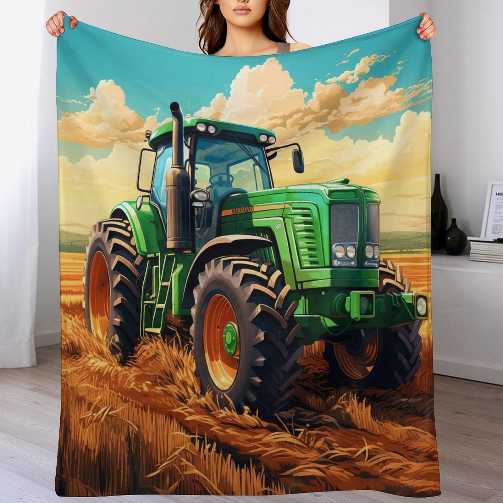 Manta de tractor verde de franela polar suave para cama y sofa de 180x200 cm
