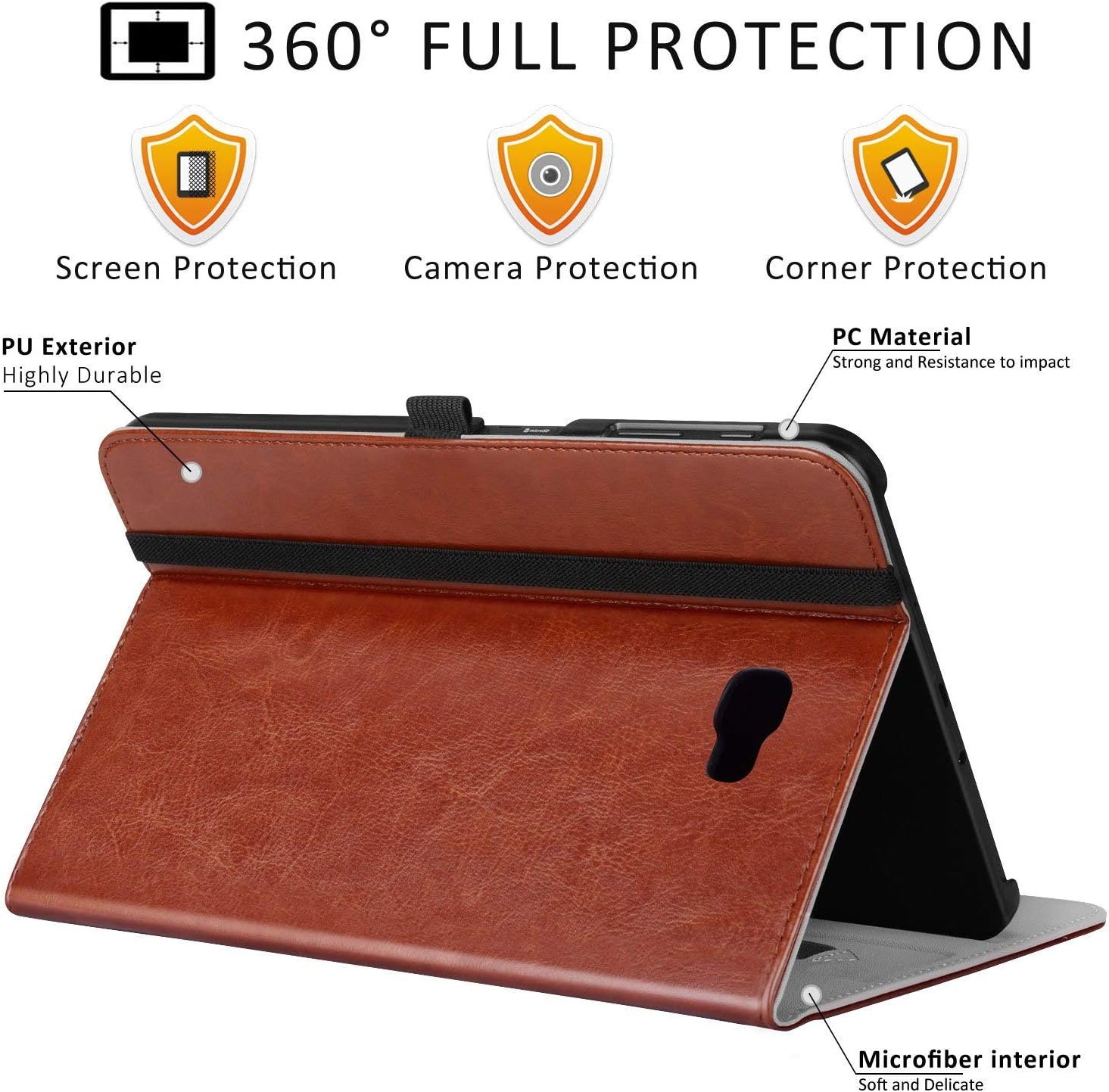 for Samsung Galaxy Tab A 10.1 (2016 NO S Pen Version) - Leather Folio Cover for Samsung 10.1 Inch Tablet SM-T580 T585 with Auto Wake/ Sleep and Card Slots, Multiple Viewing Angles, Brown