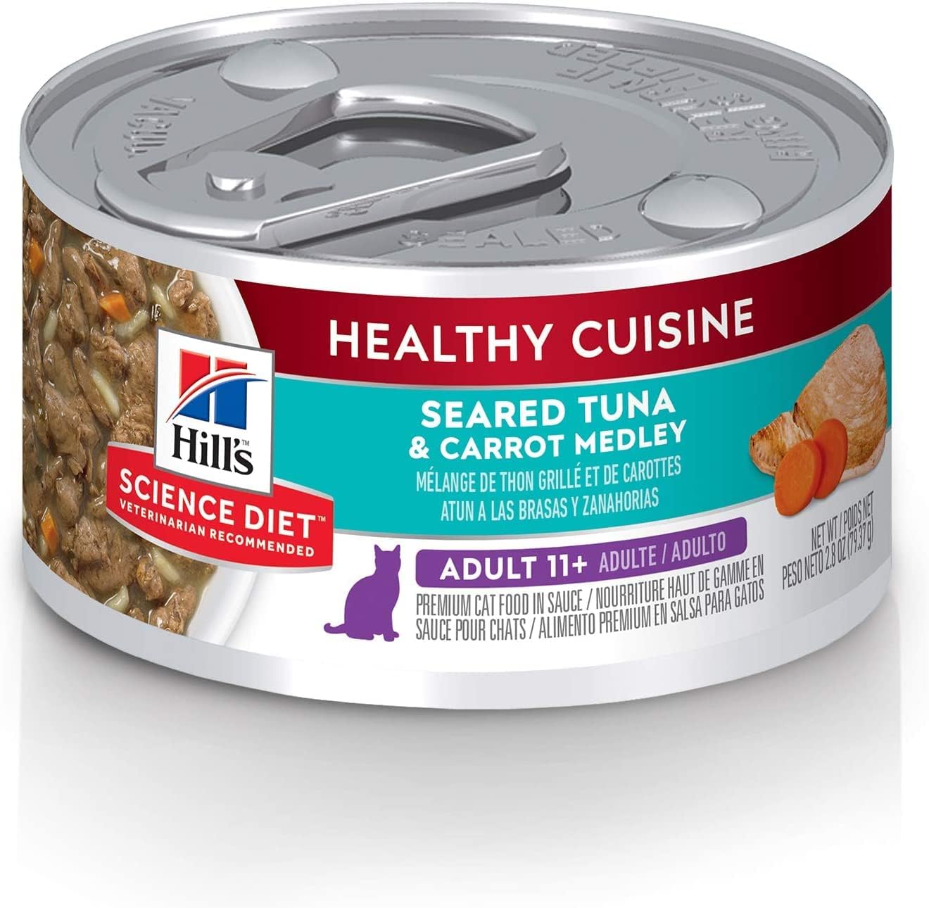 Hill's Science Diet Wet Cat Food, Adult 11+ for Senior Cats, Healthy Cuisine, Seared Tuna & Carrot Recipe, 2.8 oz. Cans, 24-Pack
