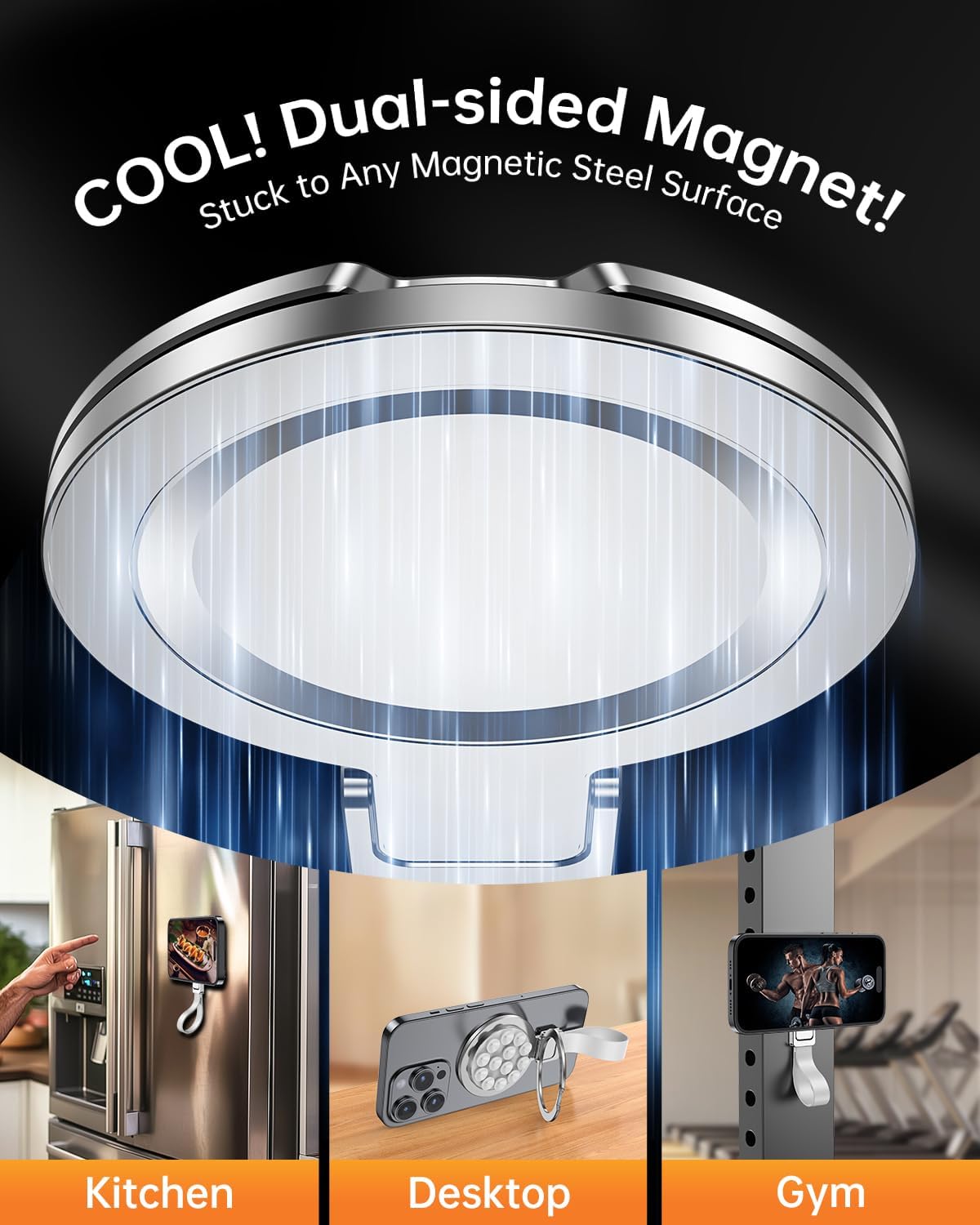 Magnetic Phone Ring Holder for Hand and Desk,BONERUY Silicone Suction Cup Phone Kickstand with Strap, Magnet iPhone Mount Hands-Free Mirror Shower Stand for iPhone 16/15/14/13/12/Pro Max/Pro/Plus/Mini - Image 5