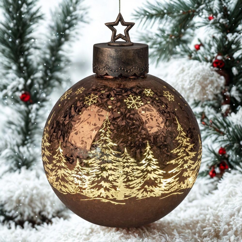 formano Deko-Kugel Frosty Braun 30cm mit LED Licht Timer Beleuchtete Glaskugel - Weihnachtsdekoration Tisch Regal Deko-Kugel 6h/18h Timer Weihnachtskugel zum Stellen