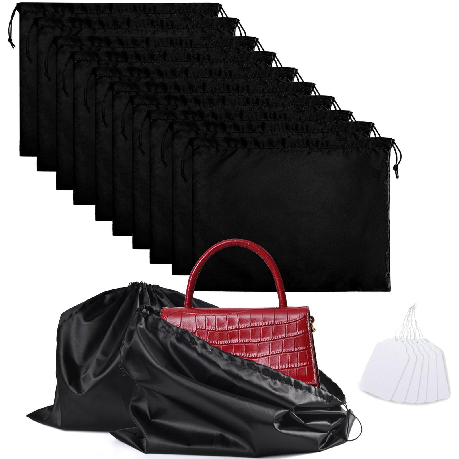 10 Pack Purse Dust Bags Large Silk Drawstring Dust Bag Cover for Handbag Shoe Storage(Black, L-23.6 × 19.6 in)