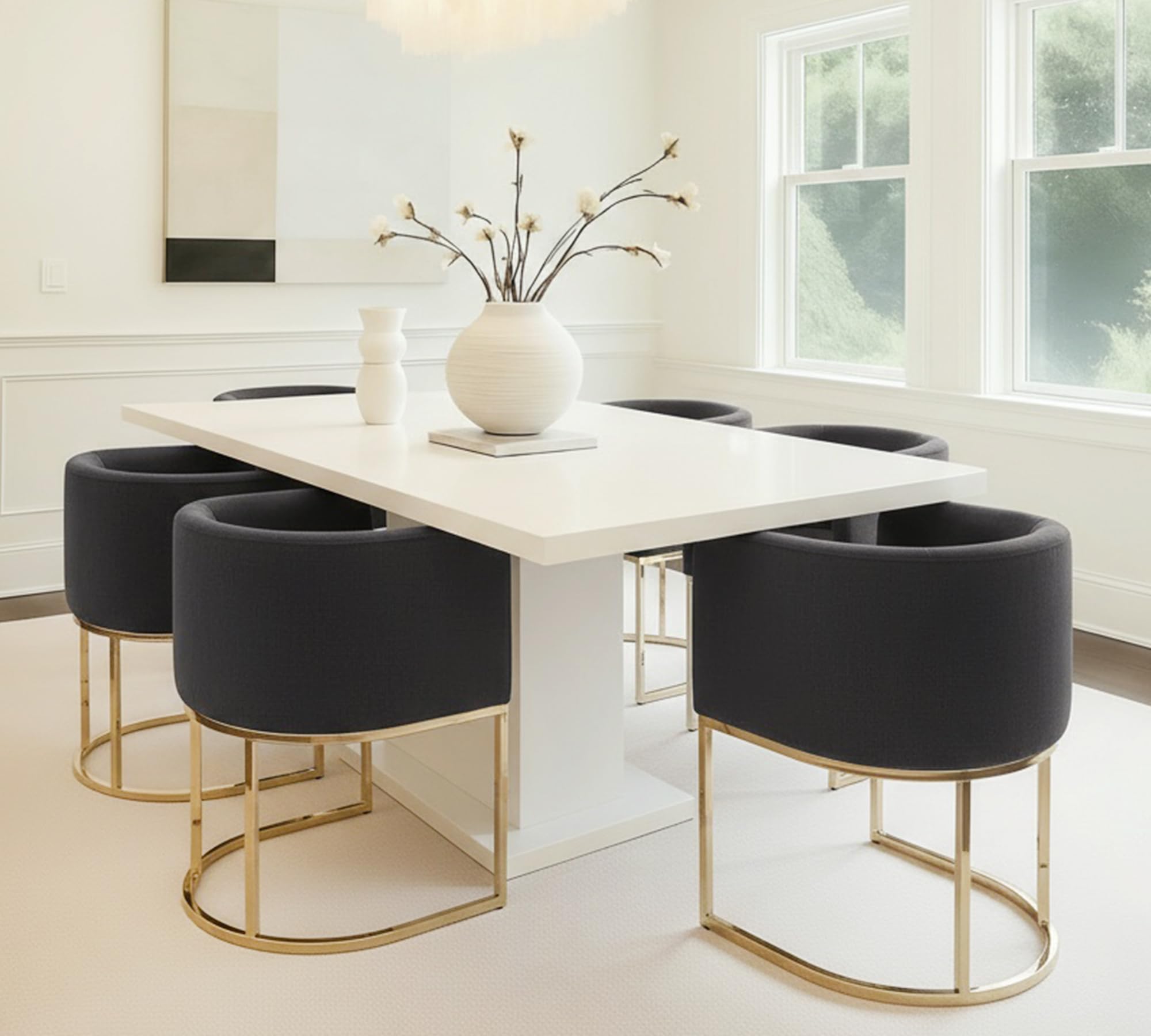 HNY Mid Century Modern Upholstered Barrel Dining Chairs with Arms Set of 6, Linen Kitchen &amp; Dining Room Chairs, 18.5" Wide Accent Chairs for Dining Room Living Room with Gold Metal Frame, Charcoal