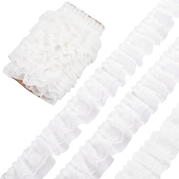 GORGECRAFT 11 Yards White Double-Layer Pleated Chiffon Lace Trim 2 Wide 2-Layer Gathered Ruffle Trim Edging Tulle Trimmings Fabric Ribbon for Home DIY Sewing Crafts Costume Pillowcase Embellishments