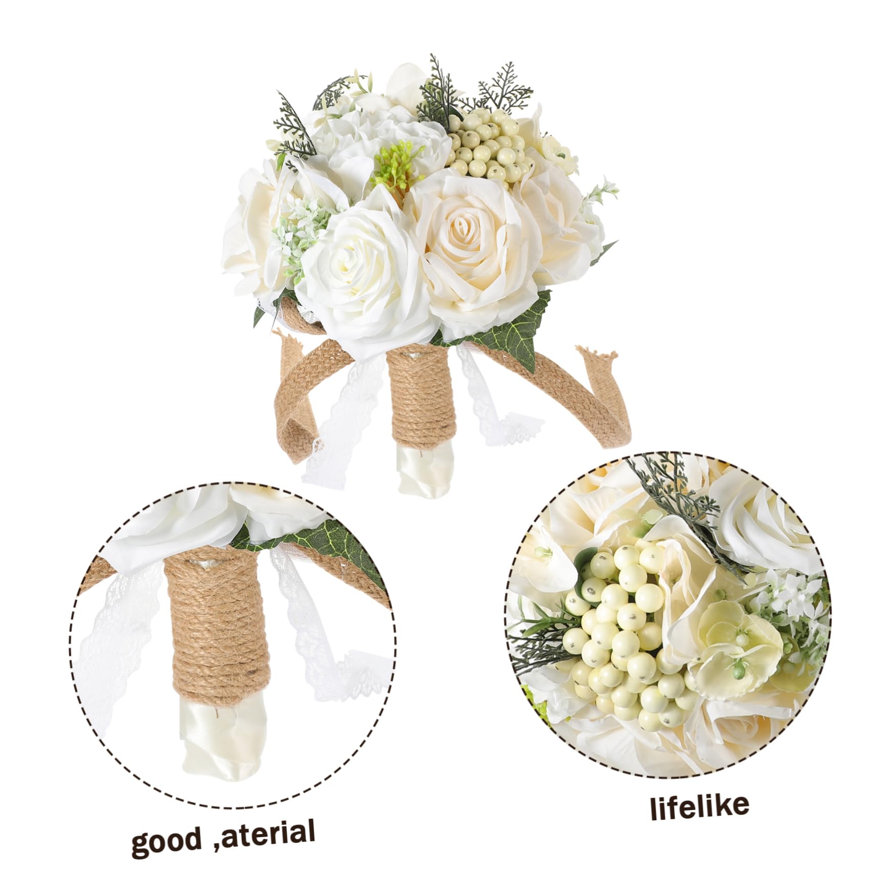 Cabilock Kunstblumenstrauss Groß mit Rosen aus Seidenstoff Langlebig und Pflegeleicht als Brautstrauß und Hochzeits Tischdekoration in Elegantem Beige