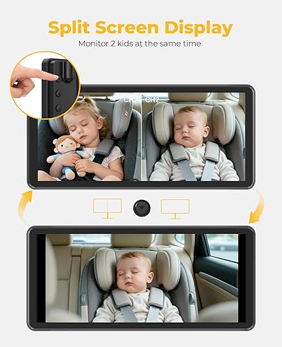 Miniatura 2 de BM5 PRO - Cámara de coche para bebé para 2 niños, pantalla de doble canal 1080P de 7.2 pulgadas para asiento de automóvil, fácil instalación con 2