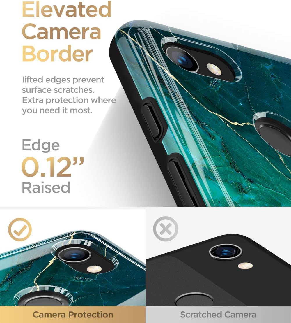 GVIEWIN Marble Google Pixel 3a Case, Ultra Slim Thin Glossy Soft TPU Rubber Gel Phone Case Cover Compatible with Google Pixel 3a/ Pixel 3 Lite 2019 (Will Not fit Pixel 3a XL) (Green/Gold)