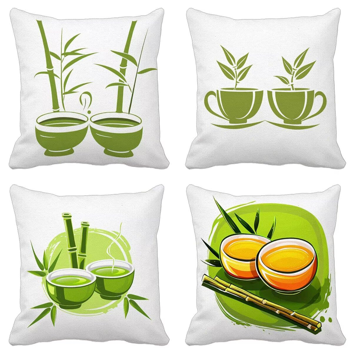 Kissenbezug 60x60 cm Bambus 4er Set Sofakissen Superweichem Doppelnähten Versteckter Reißverschluss Grün Outdoor Kissen Leinen gelten für Auto Terrassen-Gartenbank Wohndeko Schlafzimmer Sofa U-2