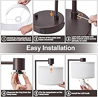 Vista 6 de Luvkczc Lámpara de Mesa para Dormitorio Juego de 2 con Puertos USB C+A - Lámpara de Noche Totalmente Regulable Sin Escalones con Pantalla de Lino