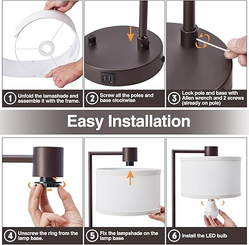 Miniatura 6 de Luvkczc Lámpara de Mesa para Dormitorio Juego de 2 con Puertos USB C+A - Lámpara de Noche Totalmente Regulable Sin Escalones con Pantalla de Lino