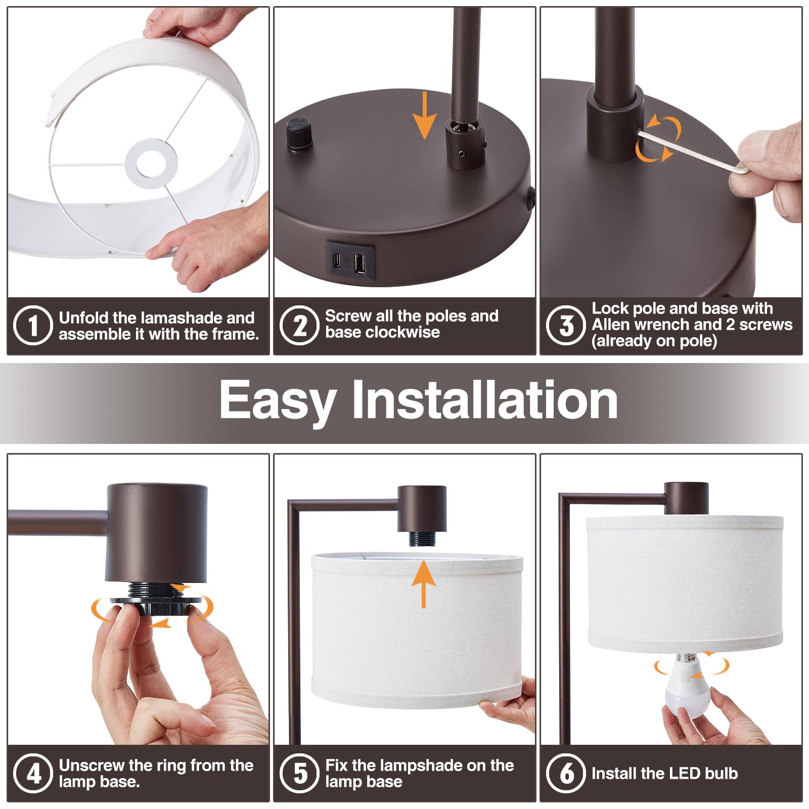Luvkczc Tischlampe für Schlafzimmer 2er Set mit USB C+A Anschlüssen - Voll Stufenlos Dimmbar Nachttischlampe mit Leinenlampenschirm - Moderne Lampe für Wohnzimmer Lesen Büro 2 Glühbirnen enthalten