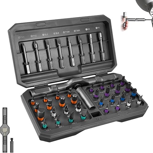 Juego de destornilladores magnéticos 42 en 1, juegos de destornilladores de trinquete con 40 puntas, juego de herramientas de destornillador de