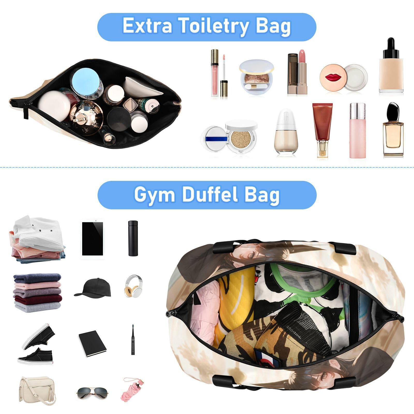 Black Bunny Anime Beauty Overnight podróżna torba sportowa z kieszenią na mokro regulowany pasek torba podróżna torba na siłownię na podróże służbowe wielofunkcyjna dla mężczyzn kobiet