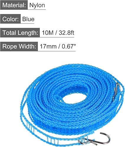 Miniatura 2 de uxcell Tendedero portátil, de nailon de 32.8 pies, resistente al viento, antideslizante, cuerda de lavado para patio, viajes al aire libre, camping,