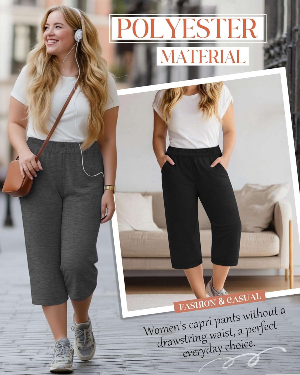 3 Pack Women's Plus Size Capris Pants Wide Leg Loose Fit High Waisted Yoga Cropped Lounge Sweatpants with Pockets - Image 3