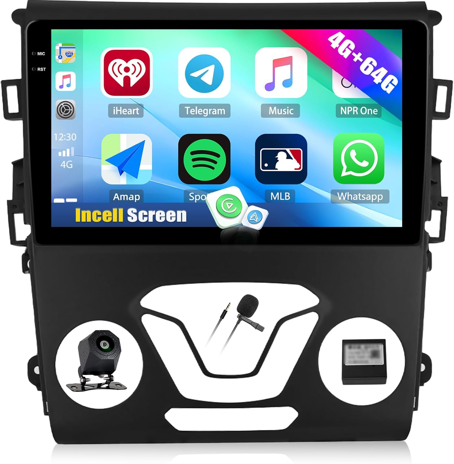 4G+64G Car Stereo for Ford Fusion Radio 2013-2016 with Wireless CarPlay Android Auto Android 15 Head Unit 9" Incell Touch Screen Car Radio Bluetooth GPS WiFi RDS FM HD Backup Camera