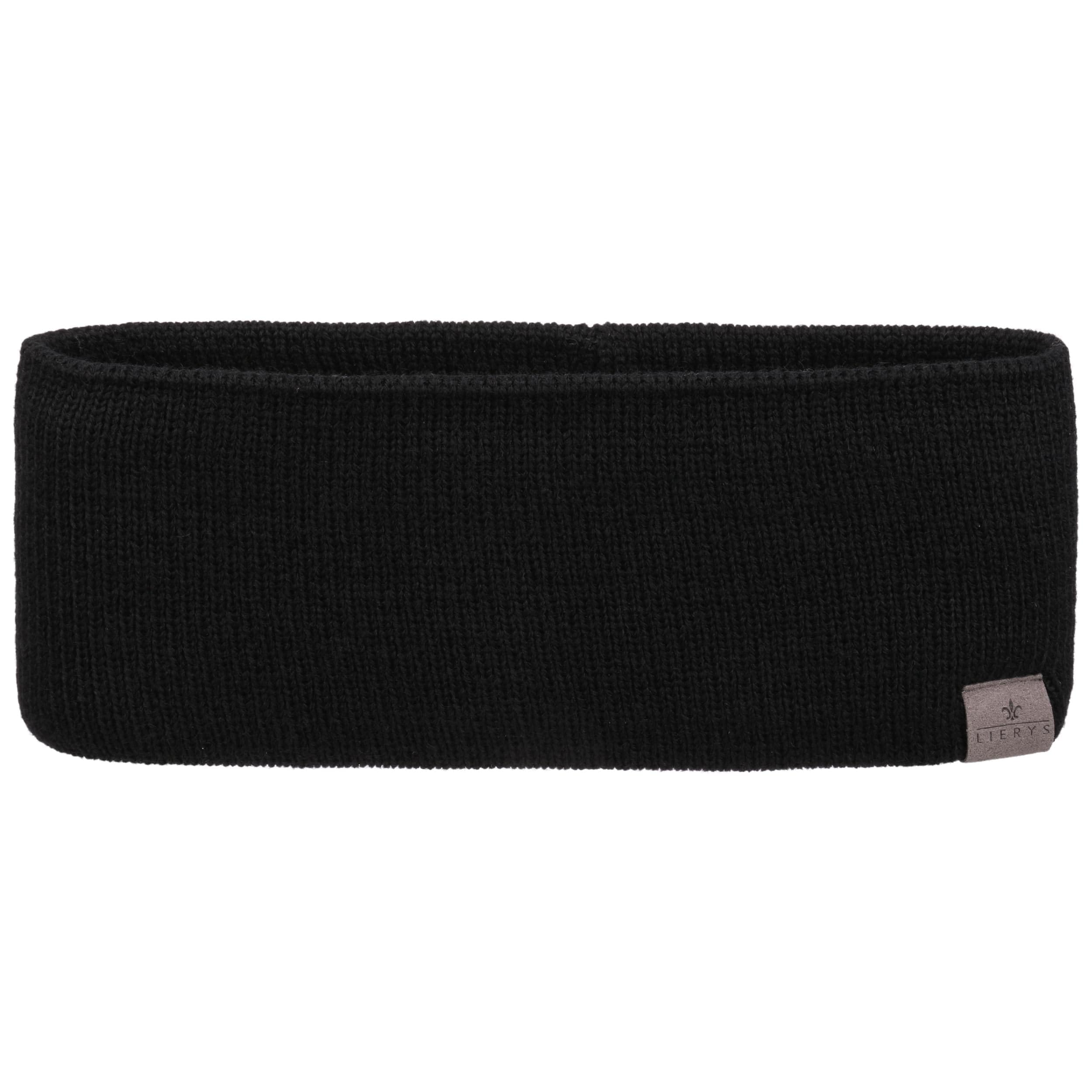 Lierys Mono Women´s/Men´s Headband (8 cm wide) - Made in Germany - Triple-layered knitted headband lined with cotton - Rib knit ear muffs - Ear protection autumn/winter black One Size