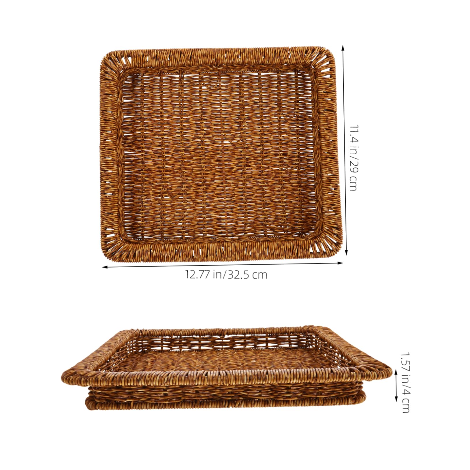 HOOTNEE Storage Basket Lid Rattan Fruit Basket Large Tray Countertop Basket Rattan Fruit Bowl Wicker Fruit Basket Woven Storage Bin Wicker Bread Basket Food Serving Tray Plastic Coffee