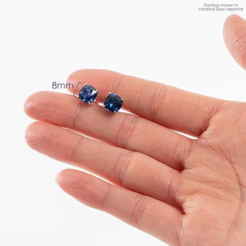 Miniatura 5 de 3 CT Gemstone Stud Earrings 925 Sterling Silver Birthstone Jewelry for Women Hypoallergenic 8mm Cushion Cut with Push Back Stone Studs Set By