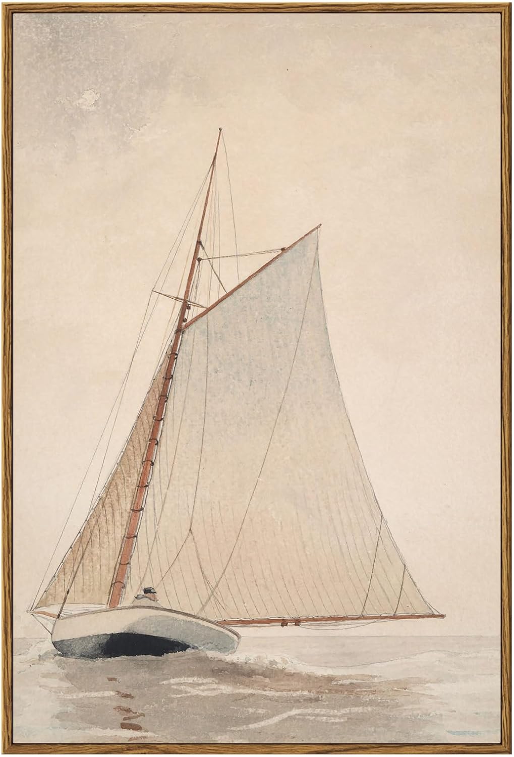 InSimSea Framed Wall Art - Large Canvas White Sailboat Seascape Vintage Painting on Canvas - Coastal Wall Art Prints for Living Room, Bedroom, Office & Home Decor - 16x24in White Sailboat 24"L x 16"W