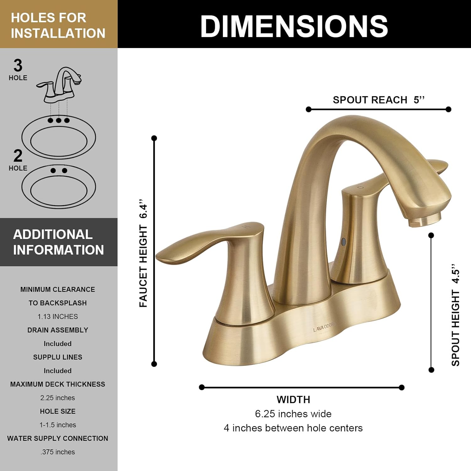 Lava Odoro Valenvoir Champagne Gold Bathroom Faucet, Gold Centerset Bathroom Sink Faucet 4 Inch 2-Handle Faucets Vanity Faucet with Metal Pop up Drain Assembly Supply Line, BF423-CB