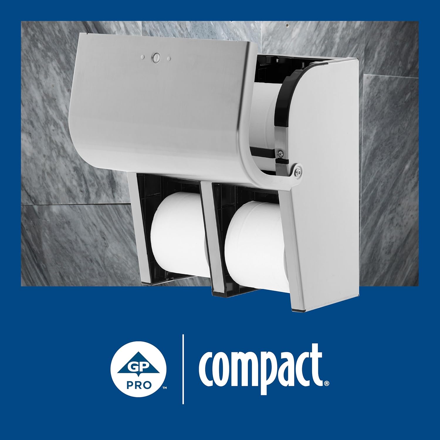 Georgia-Pacific Compact 4-Roll Quad Coreless High-Capacity Toilet Paper Dispenser by GP PRO (Georgia-Pacific); Stainless; 56748; 11.750" W x 6.900" D x 13.250" H