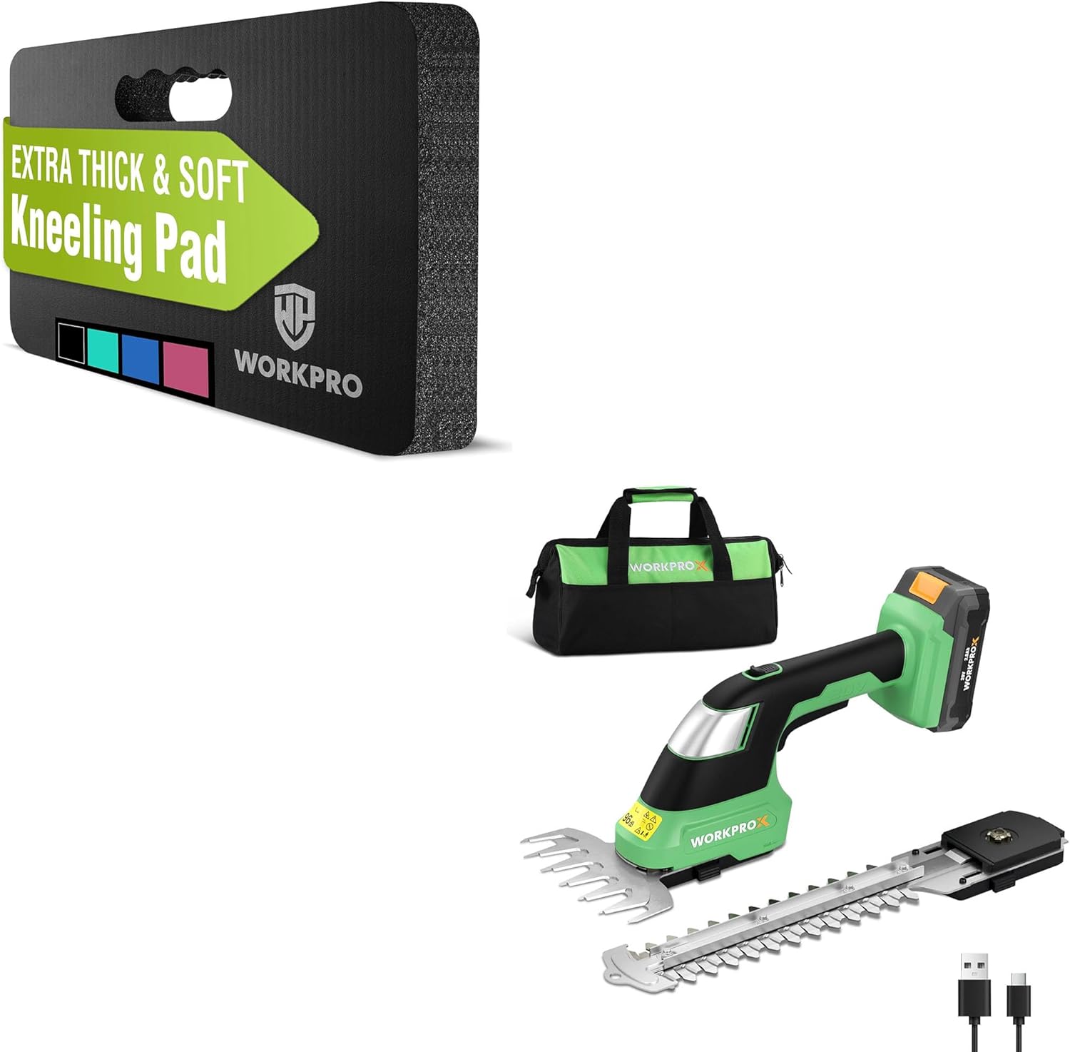 WORKPRO Extra Thick Kneeling Pad & WORKPROX Cordless Grass Shear & Shrubbery Trimmer