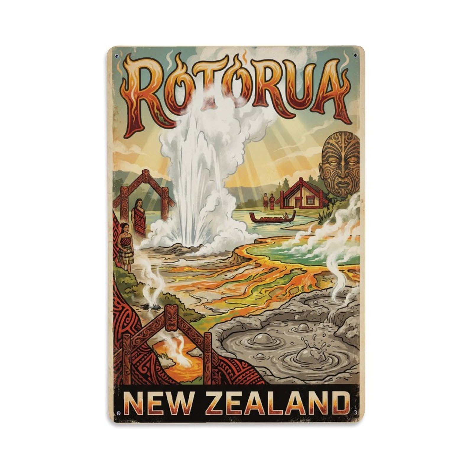 New Zealand Rotorua Travel Retro Metal Tin Sign Plaque Wall Decor for Cafe, Club Bar, Office, Garden Metal Poster 8x12Inch
